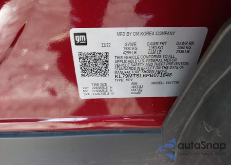 2023 Chevrolet Trailblazer Fwd Rs z USA, uszkodzony, nr VIN KL79MTSL6PB071848